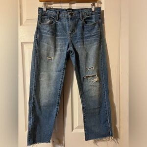 Banana Republic Light Wash Girlfriend Cropped Distressed Rip Jeans 26P